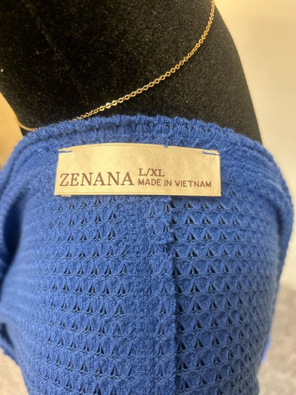 Zenana Blue Waffle Knit V-Neck Top - Picture 5 of 7